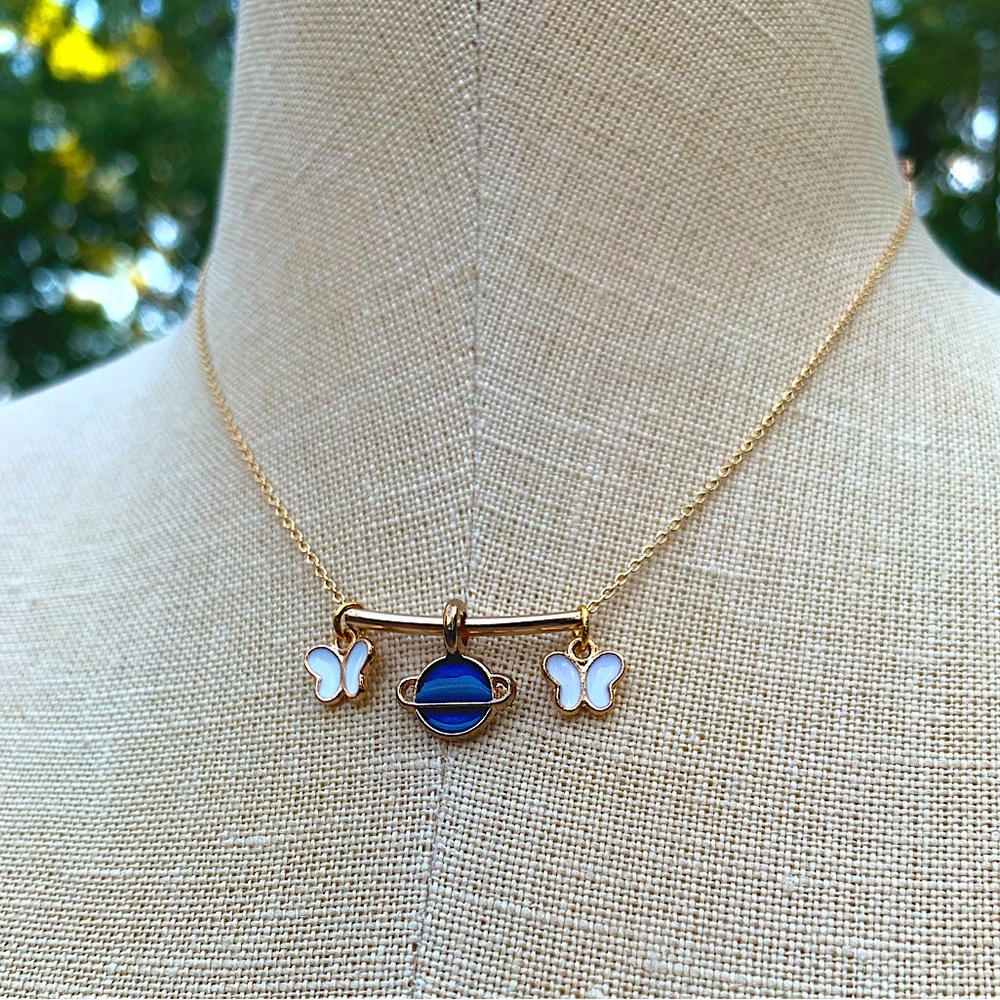 🪐🦋 Handmade Saturn & Butterfly Choker Necklace 🦋🪐